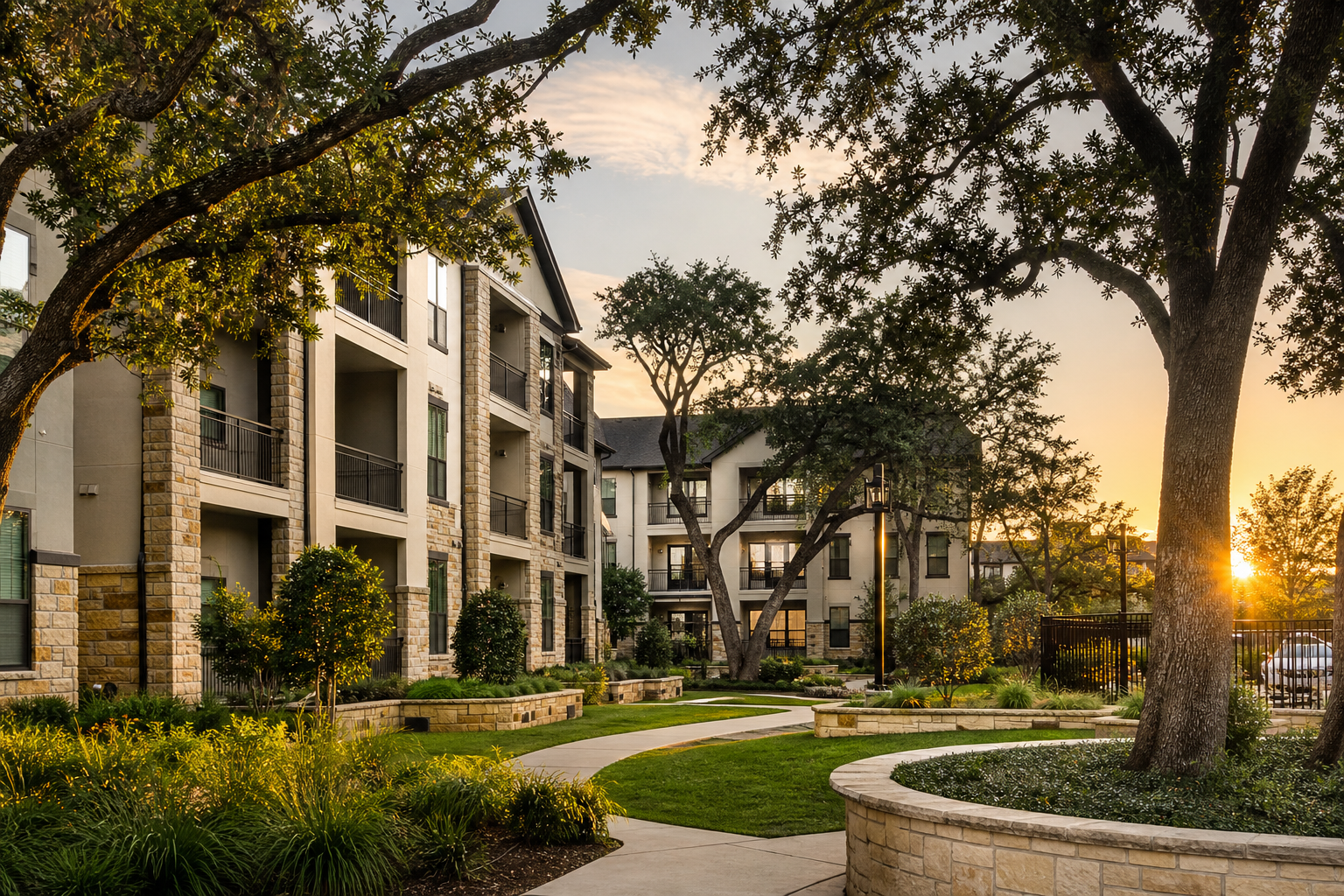 Texas multifamily community at golden hour